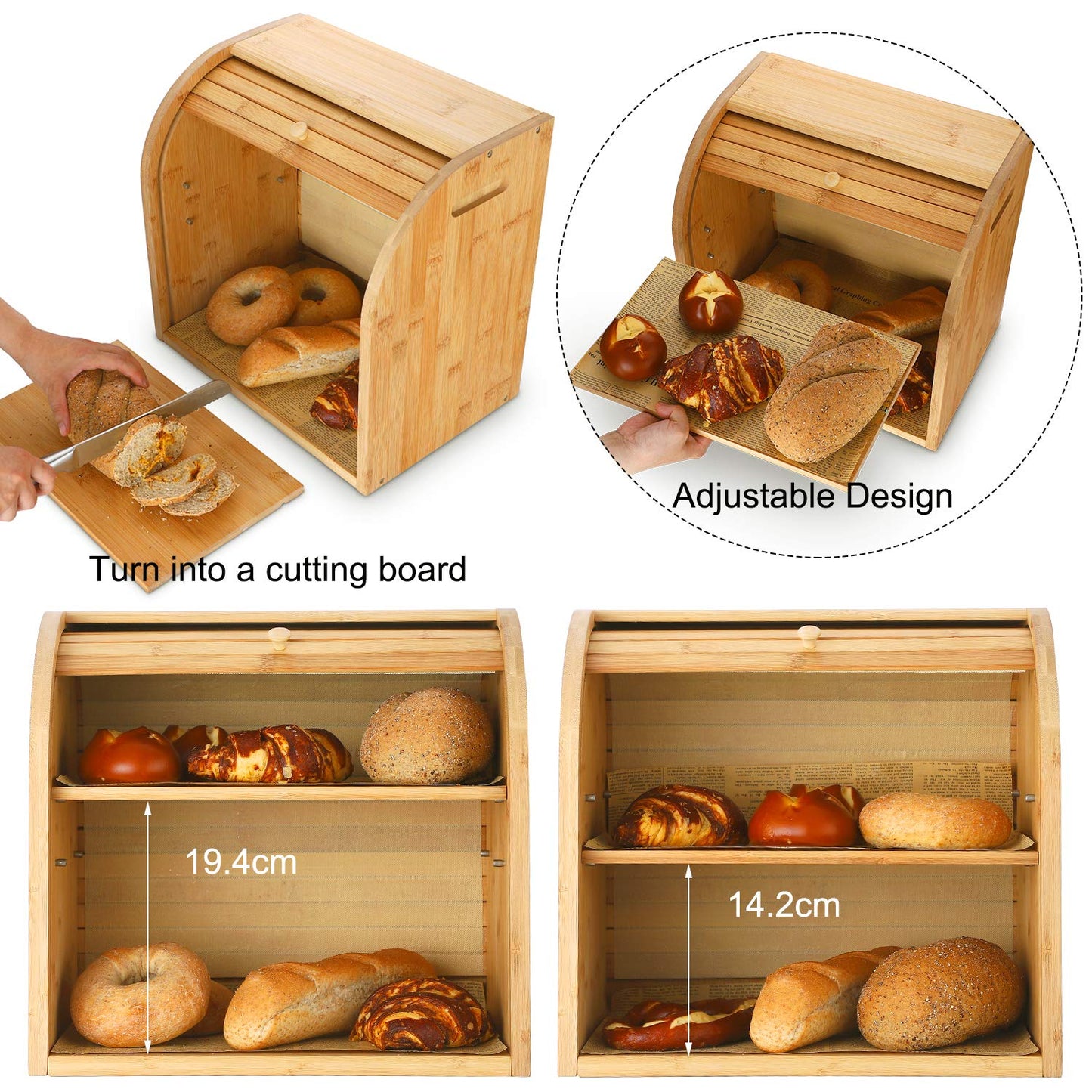 Double-Decker Bamboo Bread Bin - Self-Assembly Storage with Pet-Proof Freshness
