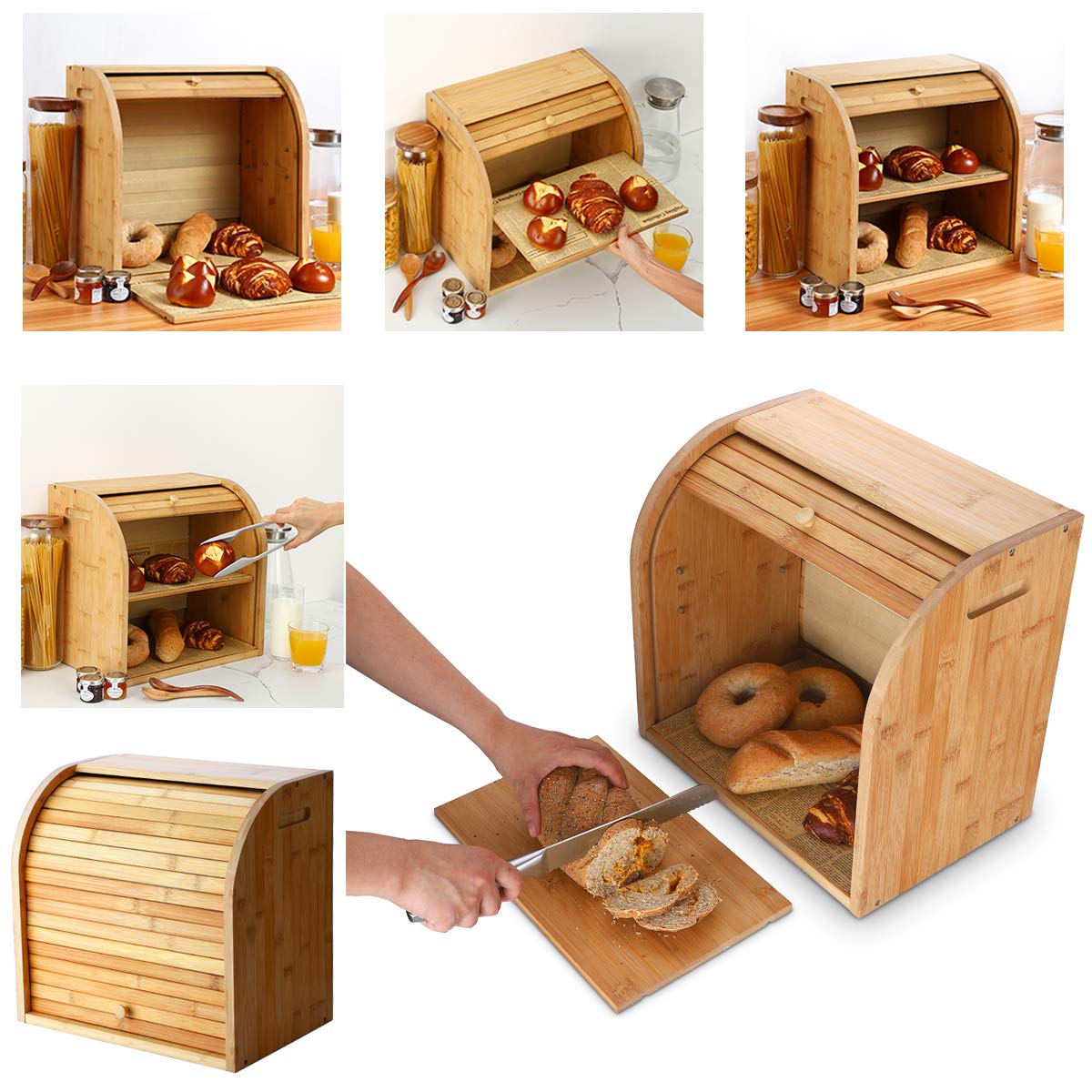 Double-Decker Bamboo Bread Bin - Self-Assembly Storage with Pet-Proof Freshness