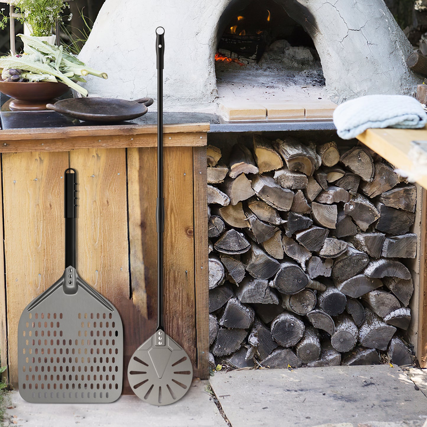 Premium-Pizzaschaufel-Set | Eloxiertes Aluminium & extralange Griffe