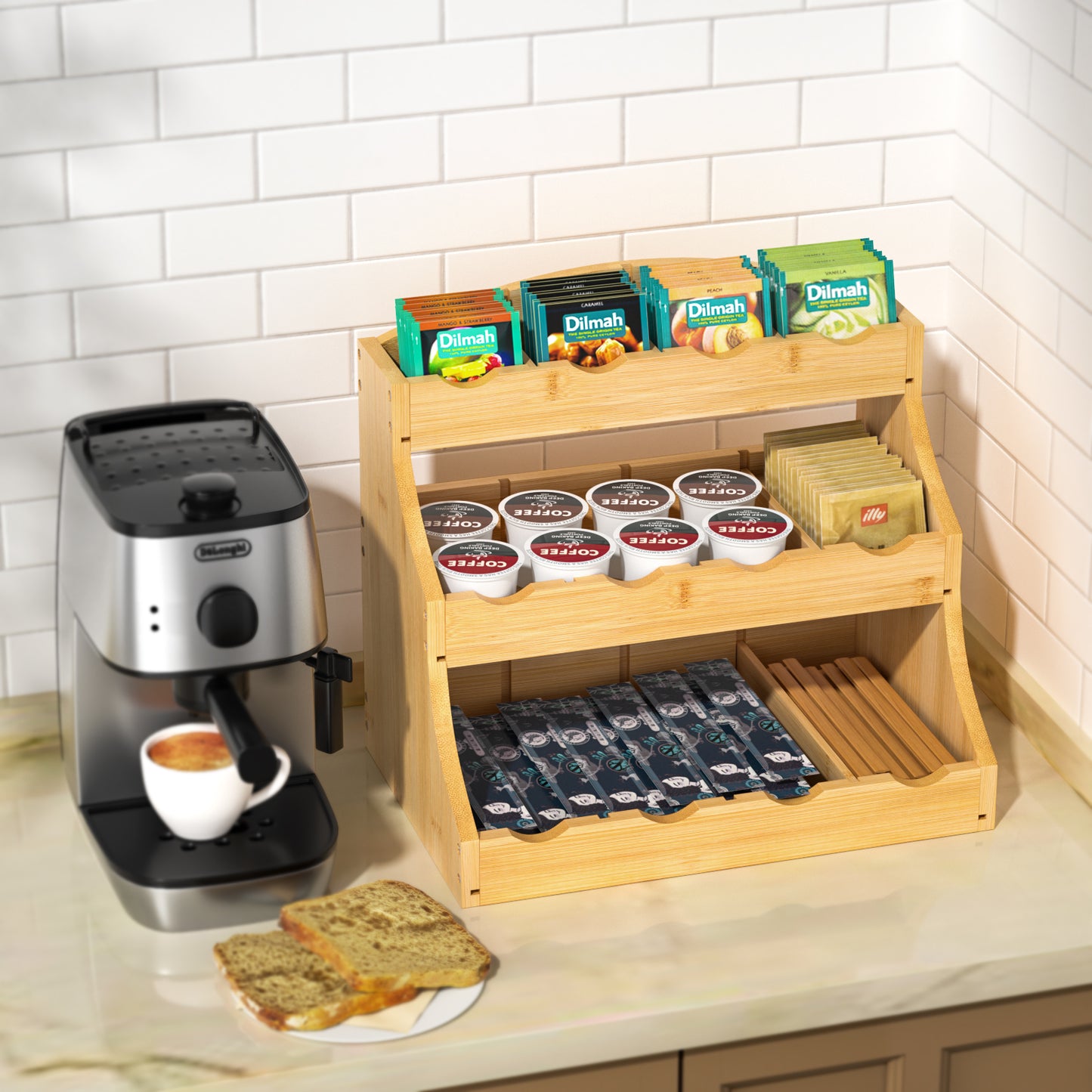Premium Tea Bag Organizer | Mountain-Grown Hardwood & Adjustable Storage