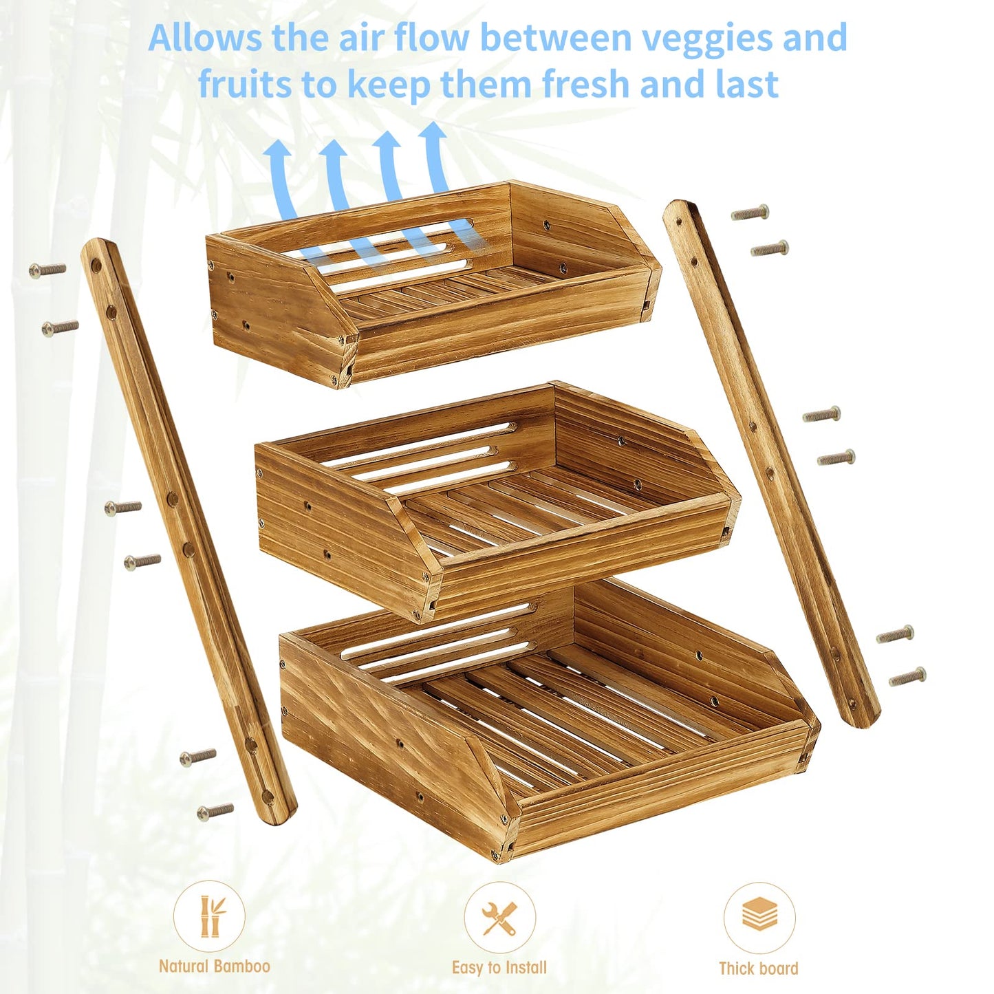 3-Tier Space-Optimizing Tiered Fruit Basket with Natural Ventilation System