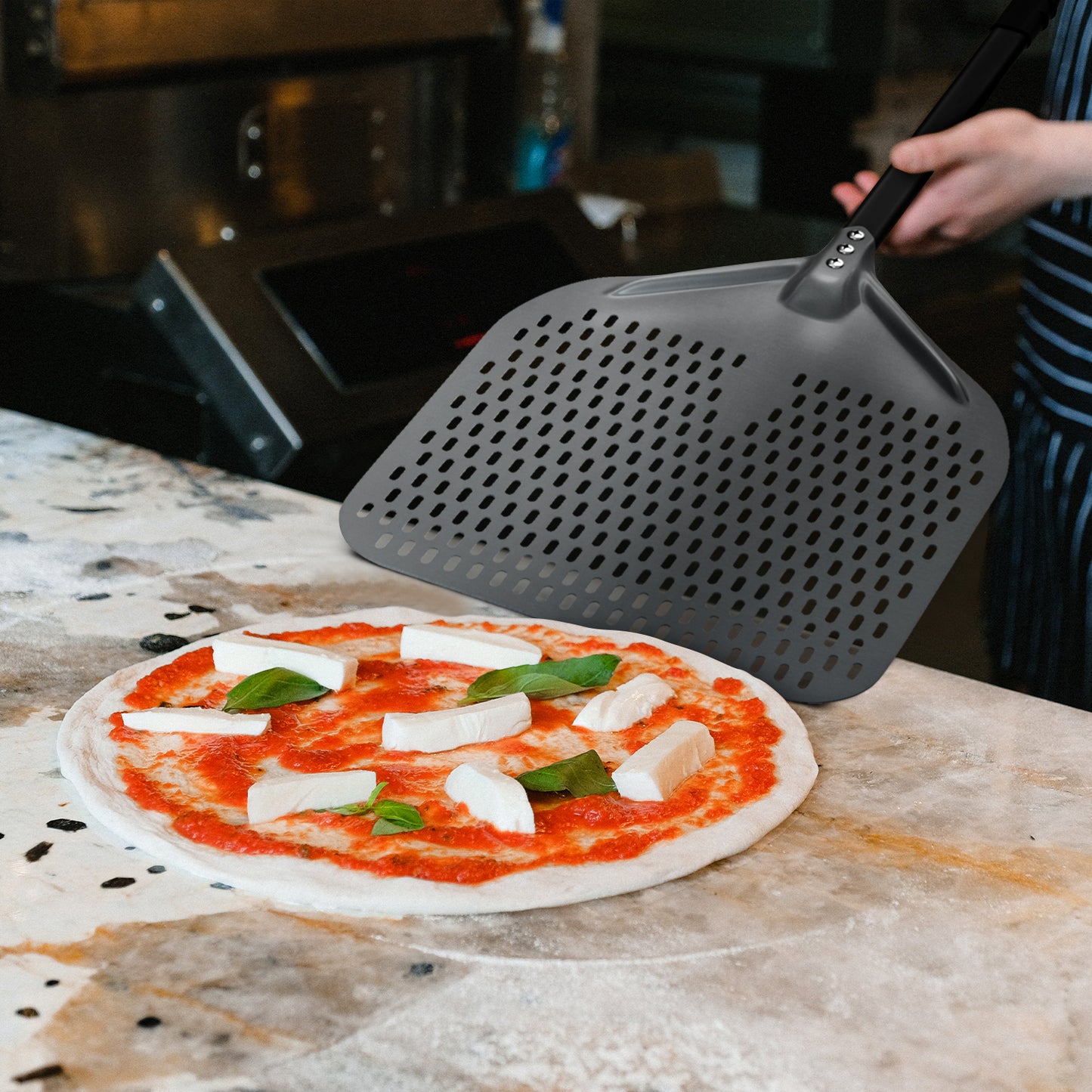 14" Professional Pizza Peel – Hard-Anodized Aluminum with Detachable Handle | Perforated Non-Stick Oven Shovel for Homemade Pizza & Bread | Compact Storage Design