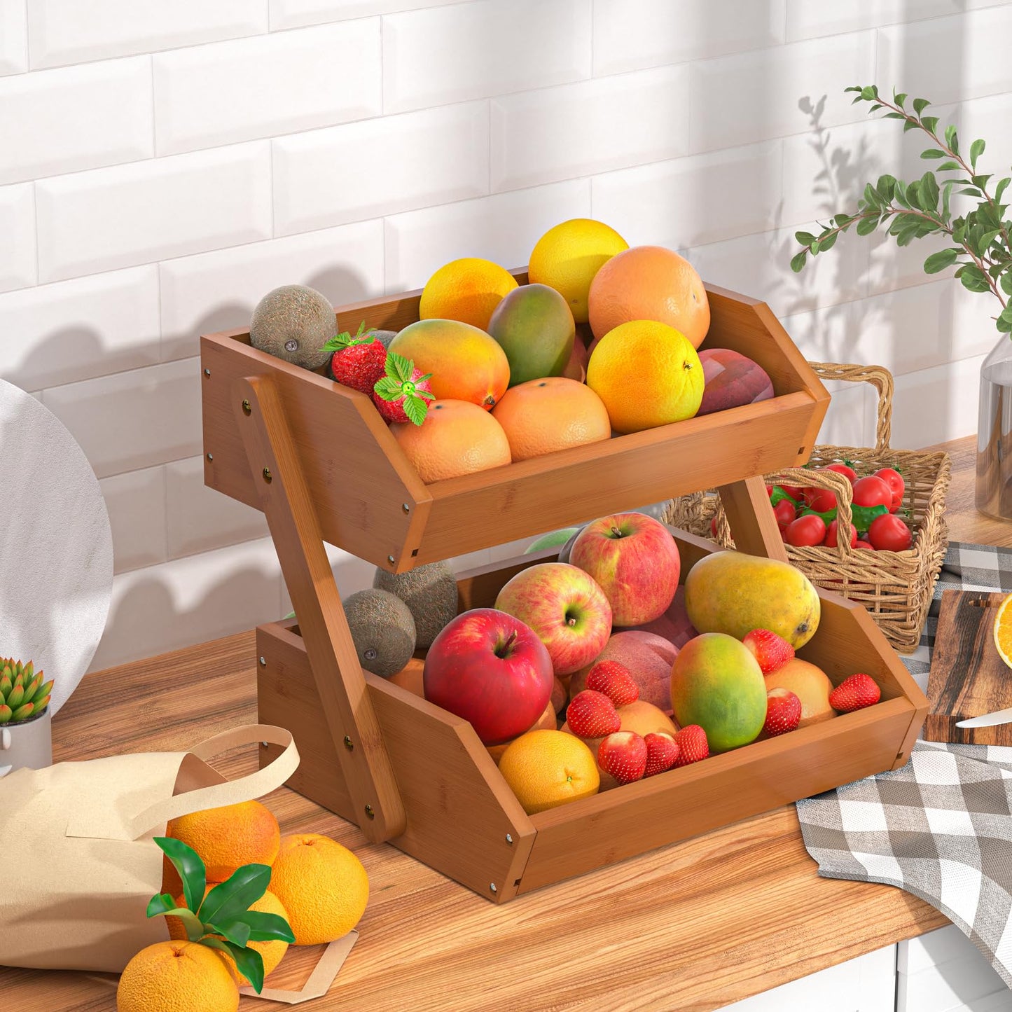 Food-Safe Mountain Bamboo Tiered Fruit Basket