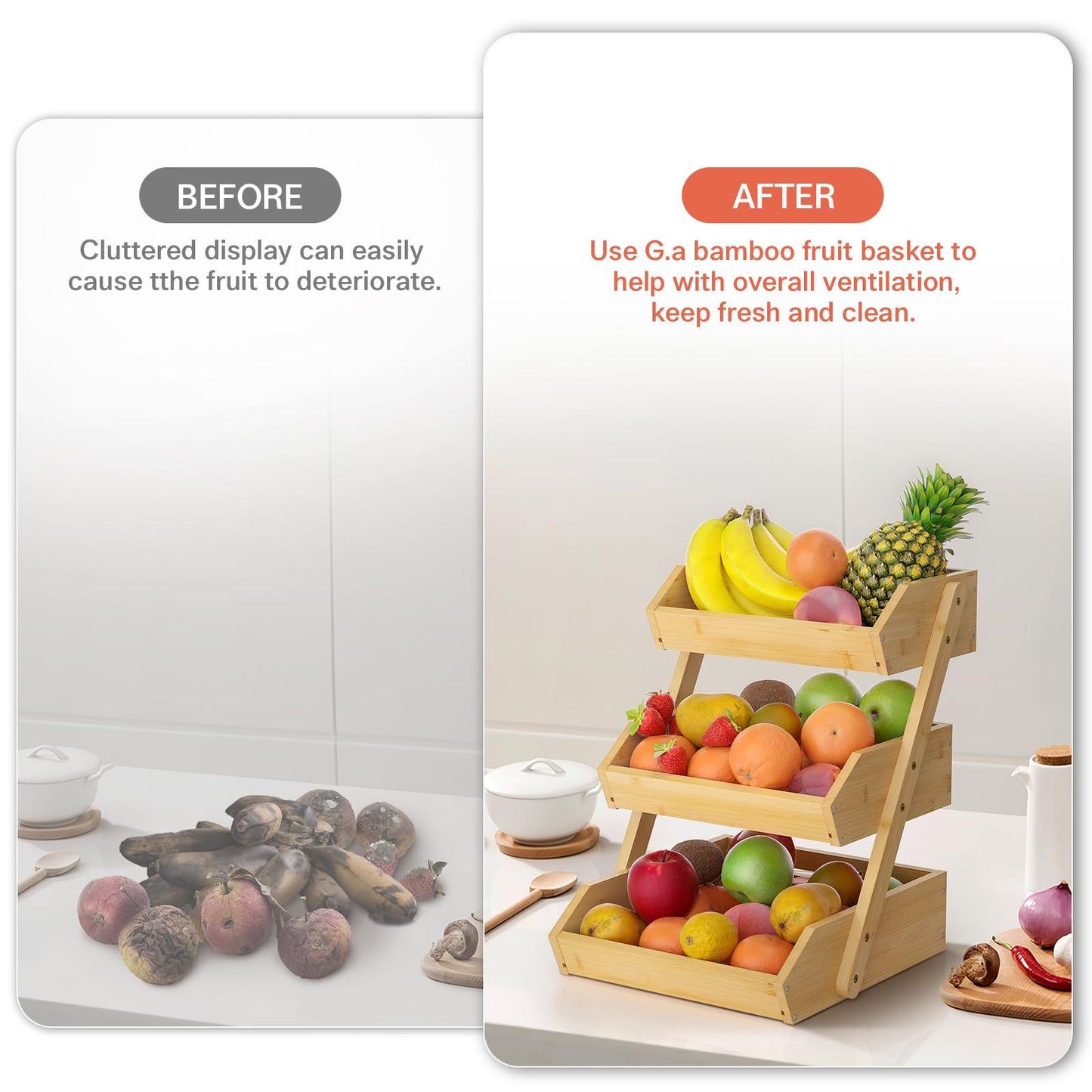 3-Tier Space-Optimizing Tiered Fruit Basket with Natural Ventilation System