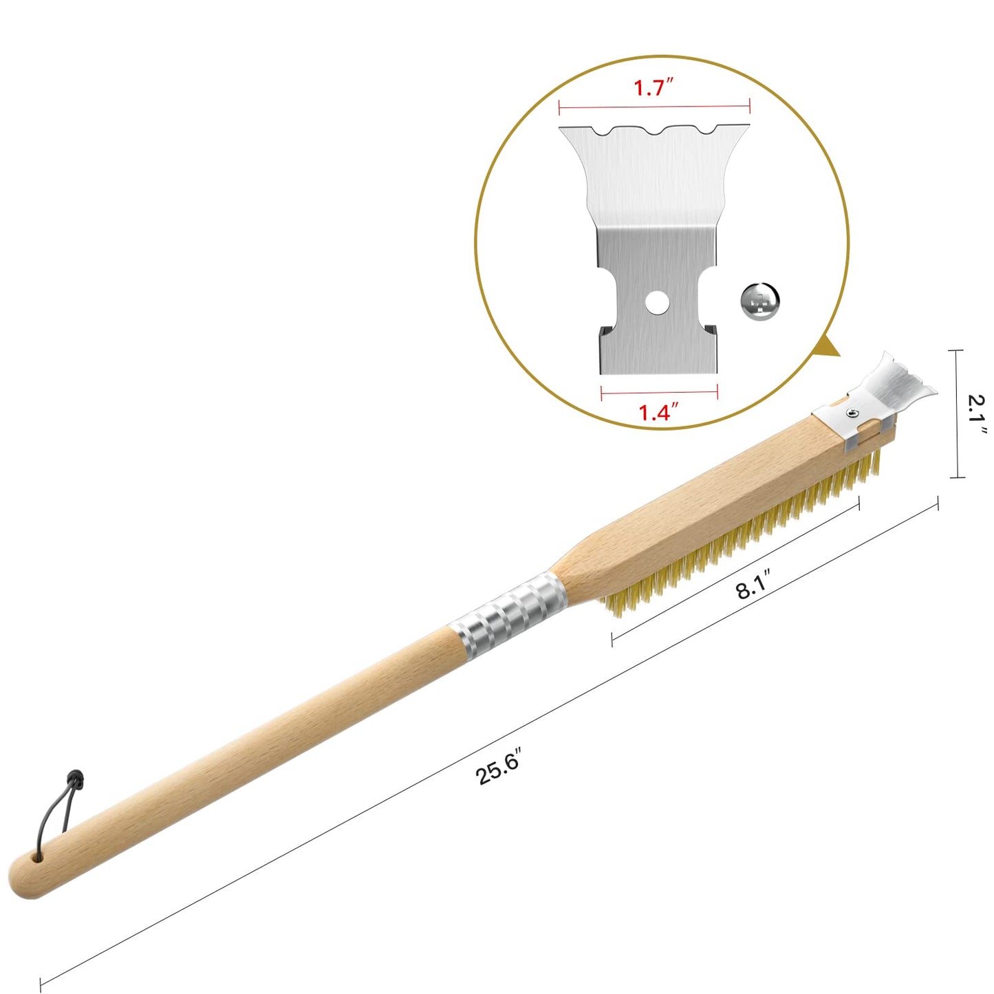 Premium Pizza Oven Brush with Detachable Scraper & Beechwood Handle
