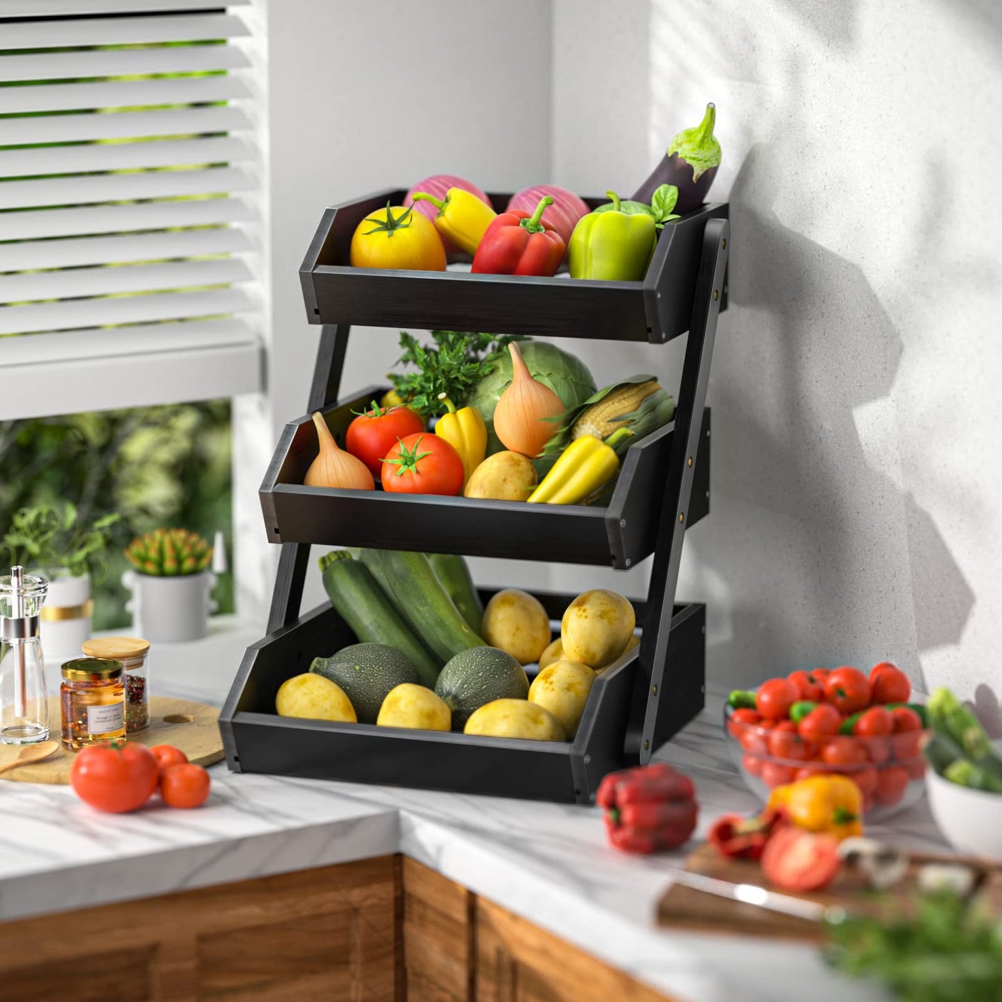 3-Tier Space-Optimizing Tiered Fruit Basket with Natural Ventilation System