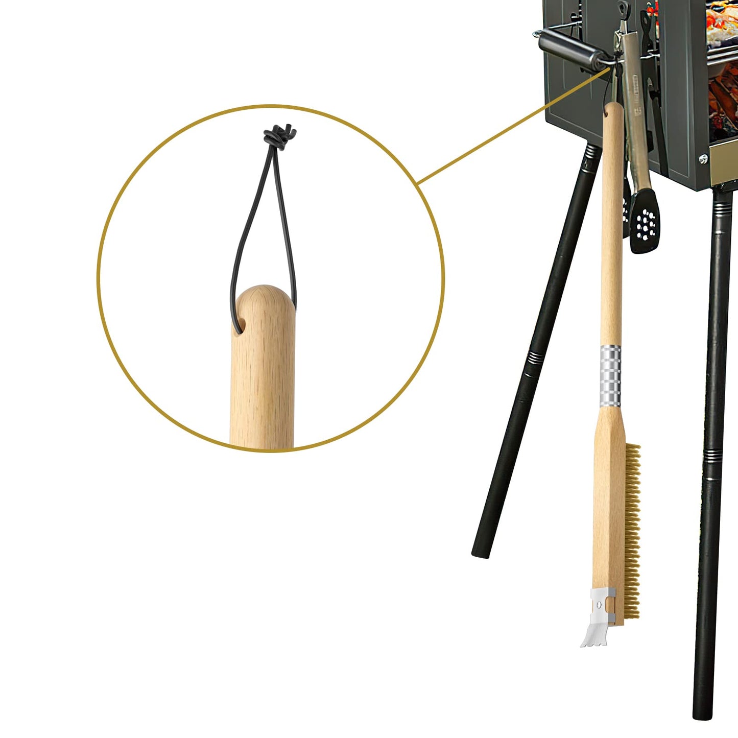 Premium Pizza Oven Brush with Detachable Scraper & Beechwood Handle
