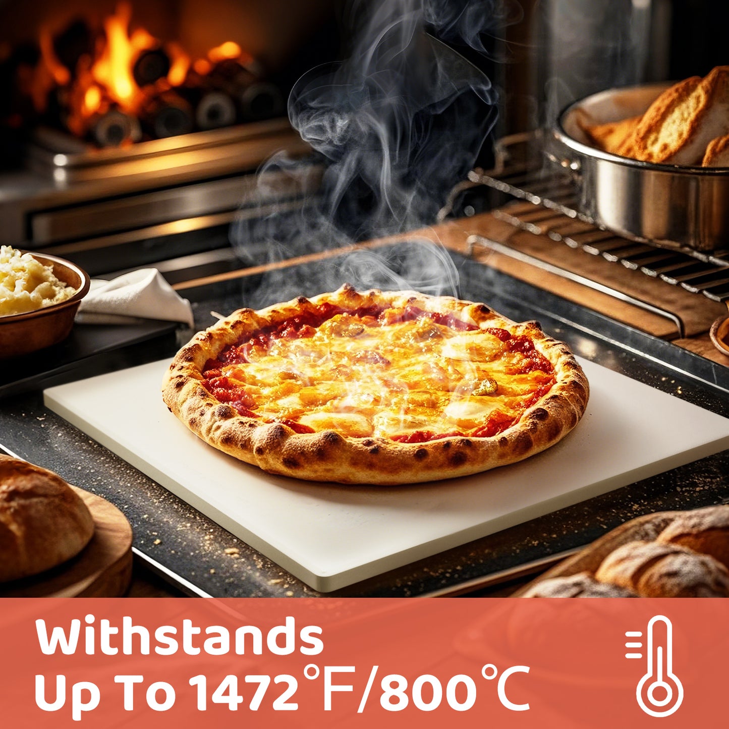 Professional Cordierite Pizza Stone - 32x32cm Baking Stone for Perfect Crusts