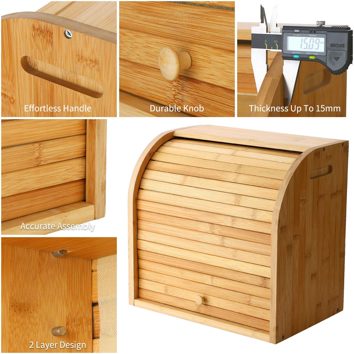 Double-Decker Bamboo Bread Bin - Self-Assembly Storage with Pet-Proof Freshness