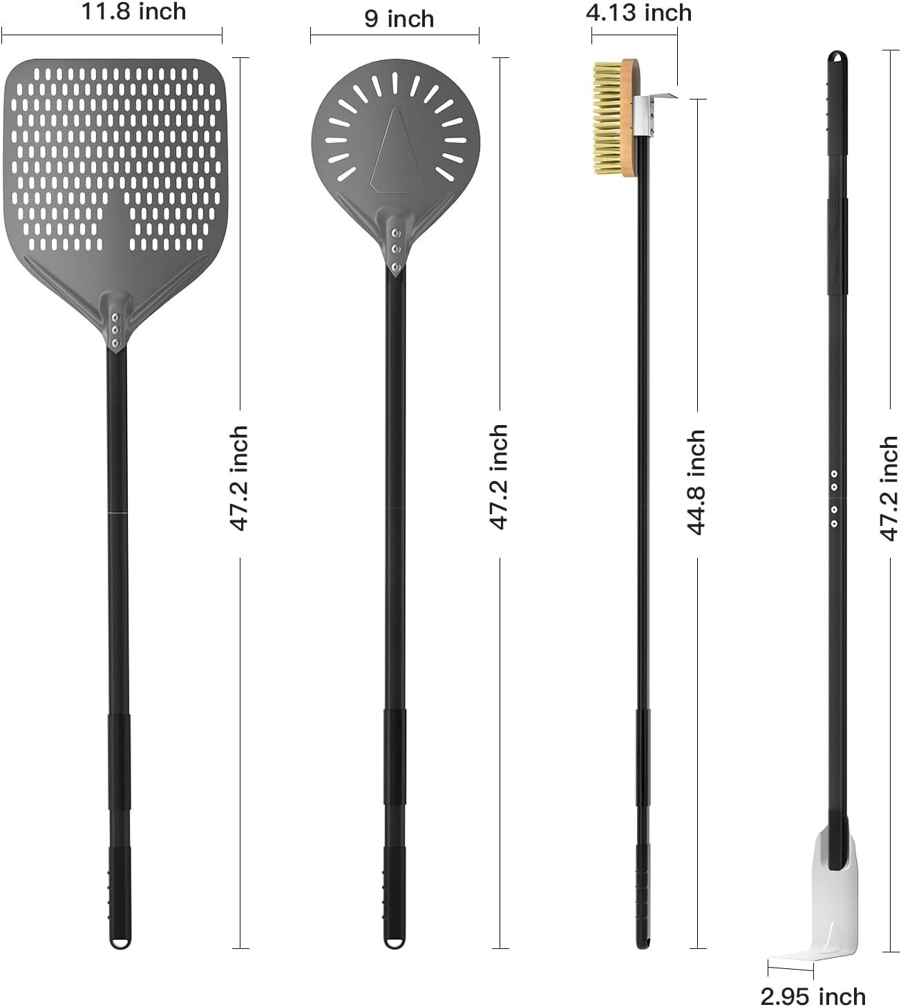 Professional 4-Piece Pizza Tool Kit - Hard-Anodized Aluminum Peels & Accessories for Wood-Fired Ovens