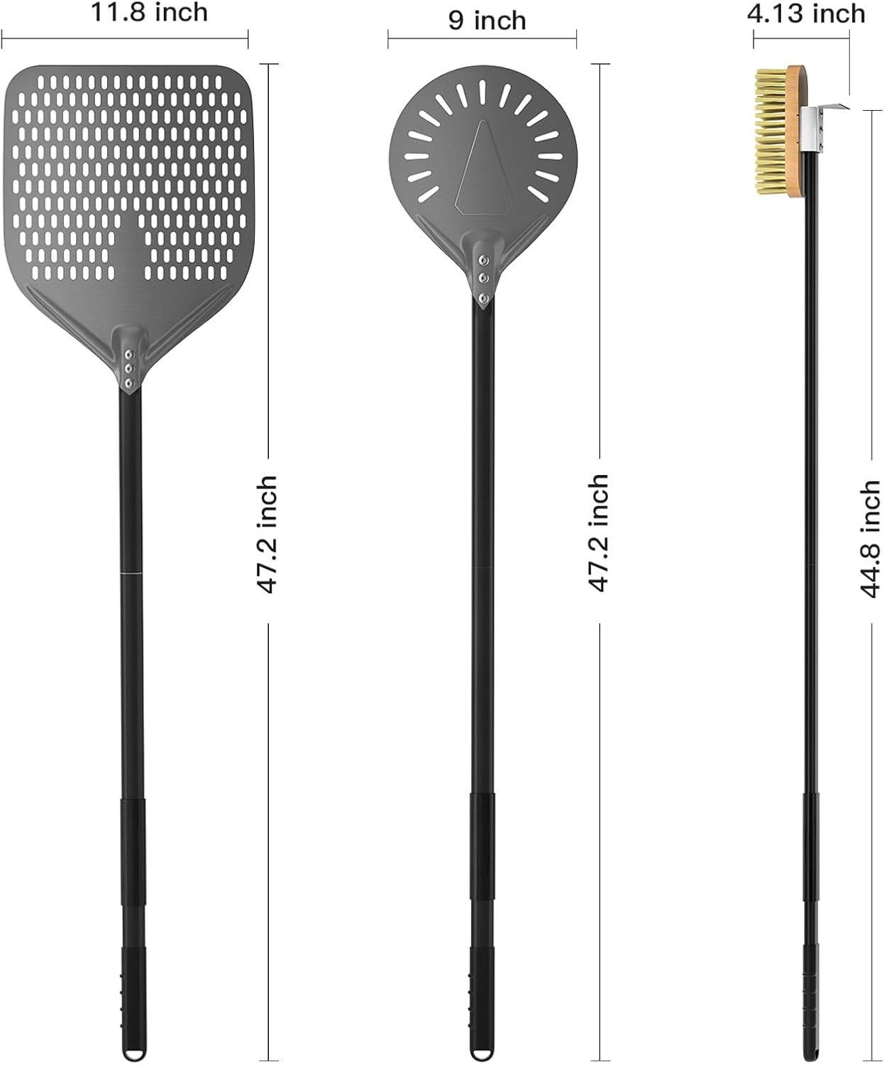 Professional 3-Piece Pizza Tool Set - Hard-Anodized Aluminum Peels & Brass Brush for Wood-Fired Ovens