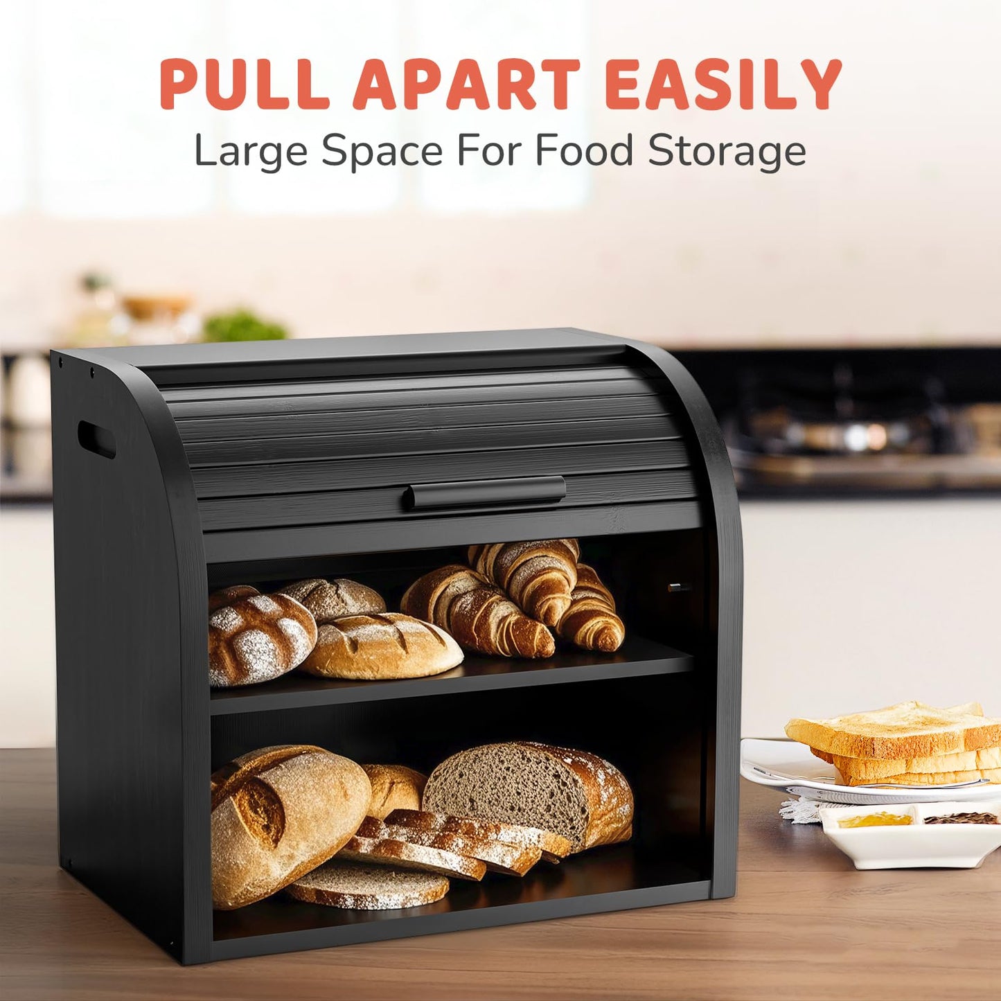 Double-Decker Bamboo Bread Bin - Self-Assembly Storage with Pet-Proof Freshness