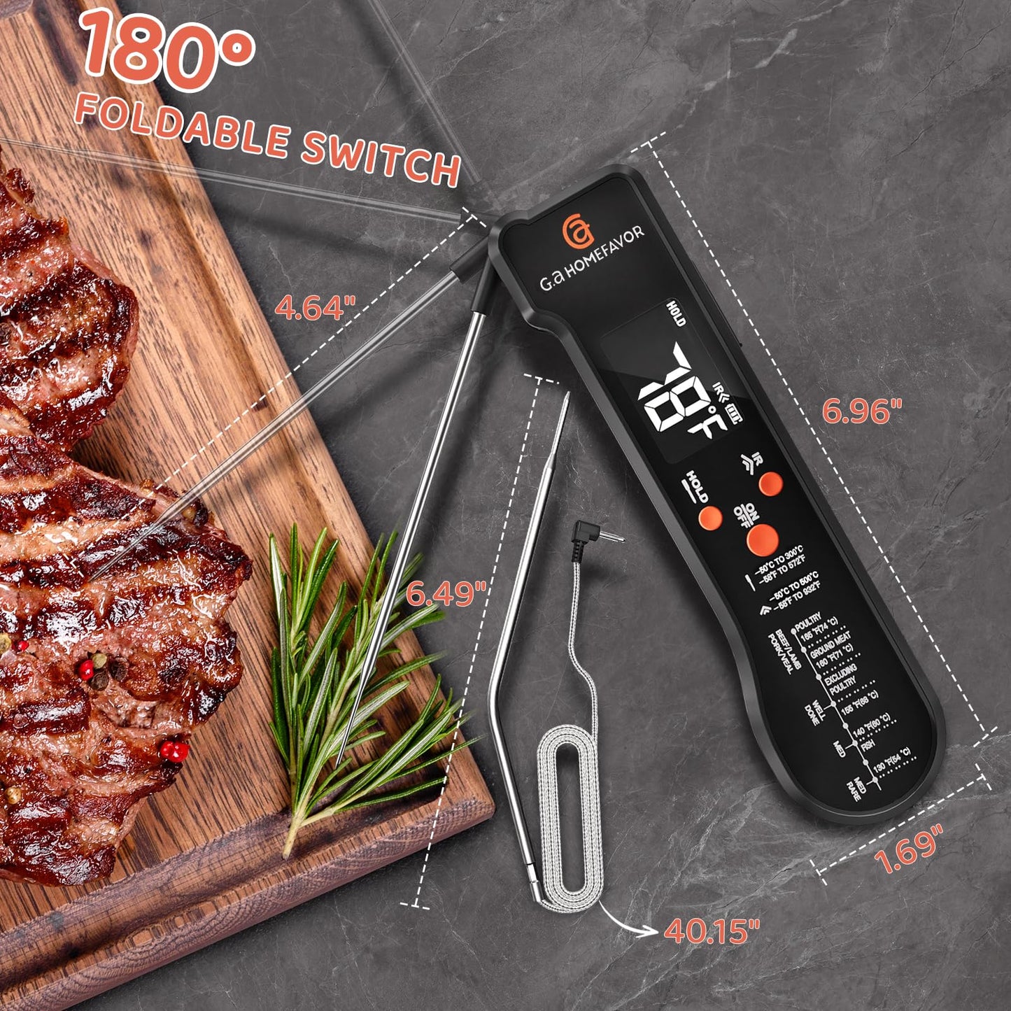 Professionelles 3-in-1-Fleischthermometer – Sofortanzeige und Infrarot-Dual-Technologie