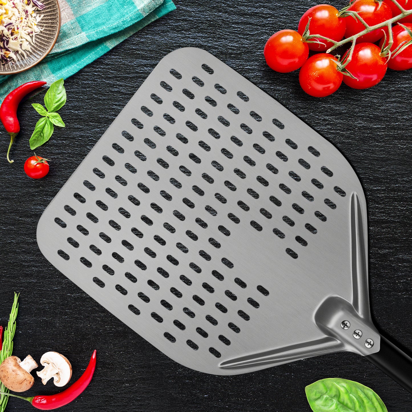 12" Professional Pizza Peel – Hard-Anodized Aluminum with Detachable Handle | Perforated Non-Stick Oven Shovel for Homemade Pizza & Bread | Compact Storage Design