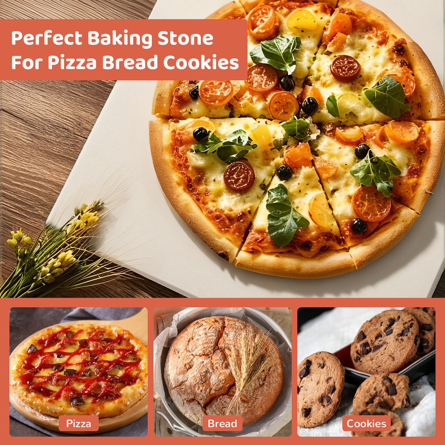 Professional Cordierite Pizza Stone - 32x32cm Baking Stone for Perfect Crusts