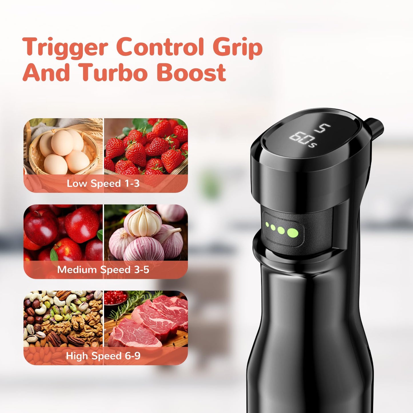 1000W Trigger Variable Speed 5 in 1 Stick Blenders with Stainless Steel Blade, Mixing Beaker, Whisk, Milk Frother for Soup, Baby Food, Smoothies