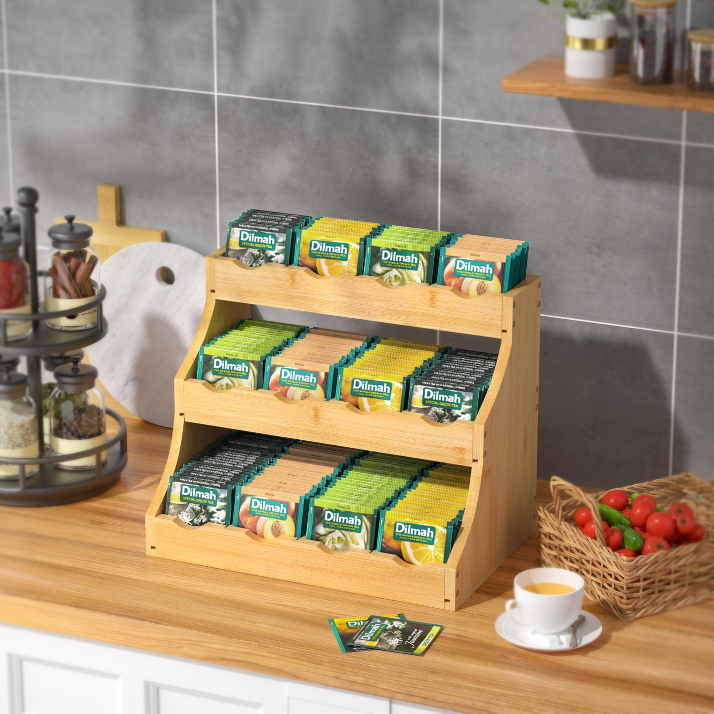 Premium Tea Bag Organizer | Mountain-Grown Hardwood & Adjustable Storage