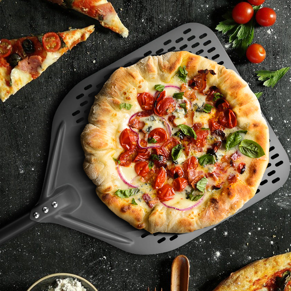 14" Professional Pizza Peel – Hard-Anodized Aluminum with Detachable Handle | Perforated Non-Stick Oven Shovel for Homemade Pizza & Bread | Compact Storage Design