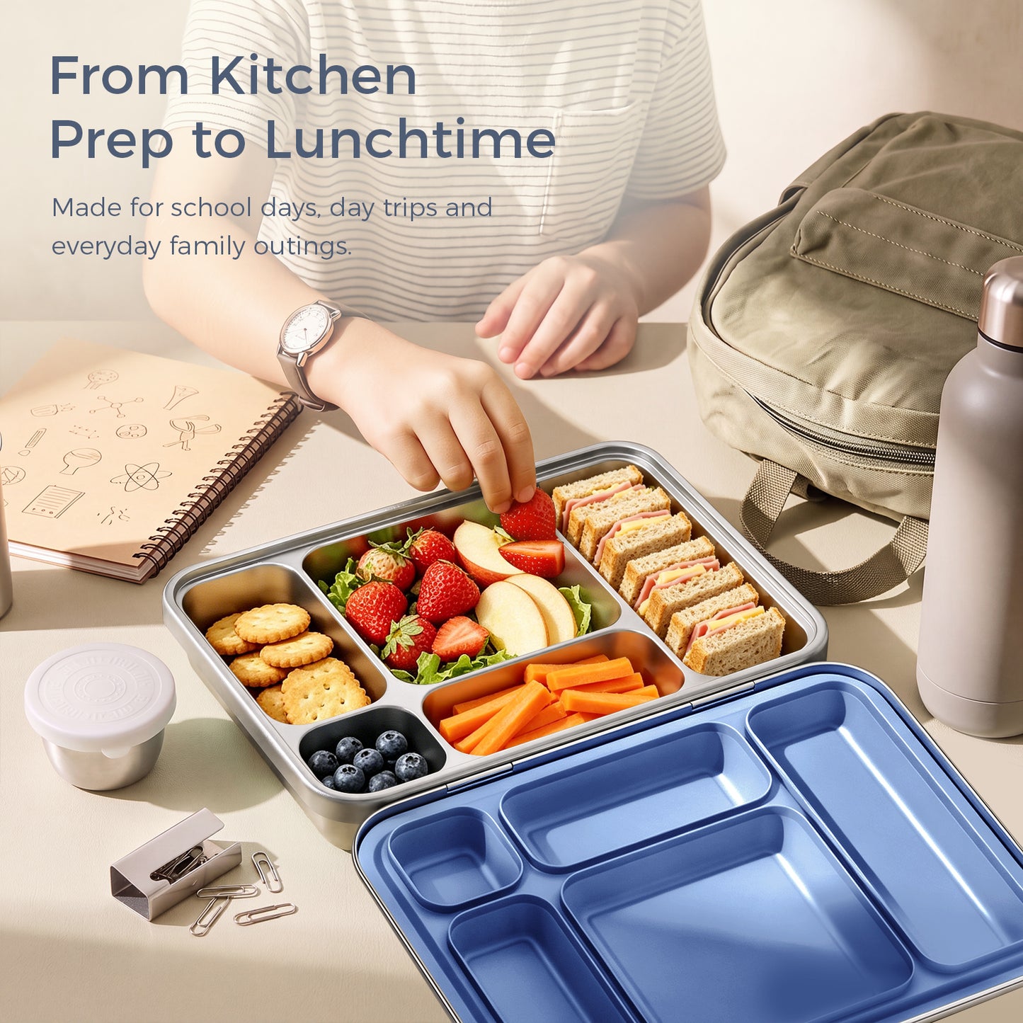 G.a HOMEFAVOR 5-Compartment Stainless Steel Lunch Box, Green, 1100 ml / 37 oz