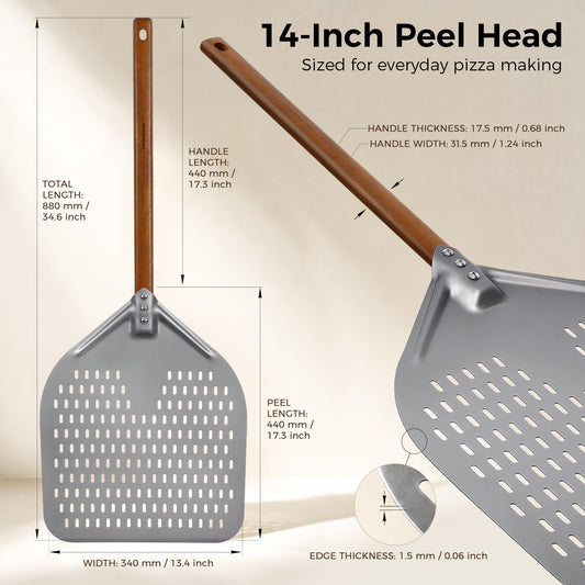 G.a HOMEFAVOR 14" x 17" Perforated Pizza Peel 35 Inch overall with Walnut Wooden Handle