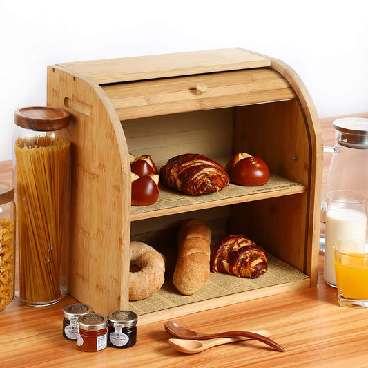 Double-Decker Bamboo Bread Bin - Self-Assembly Storage with Pet-Proof Freshness