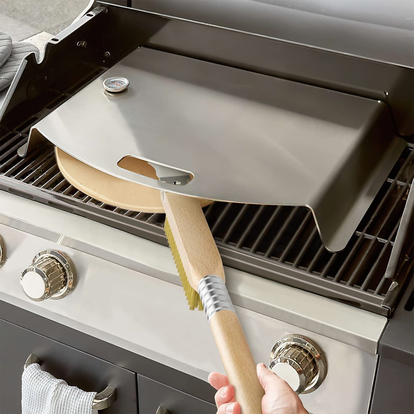 Premium Pizza Oven Brush with Detachable Scraper & Beechwood Handle
