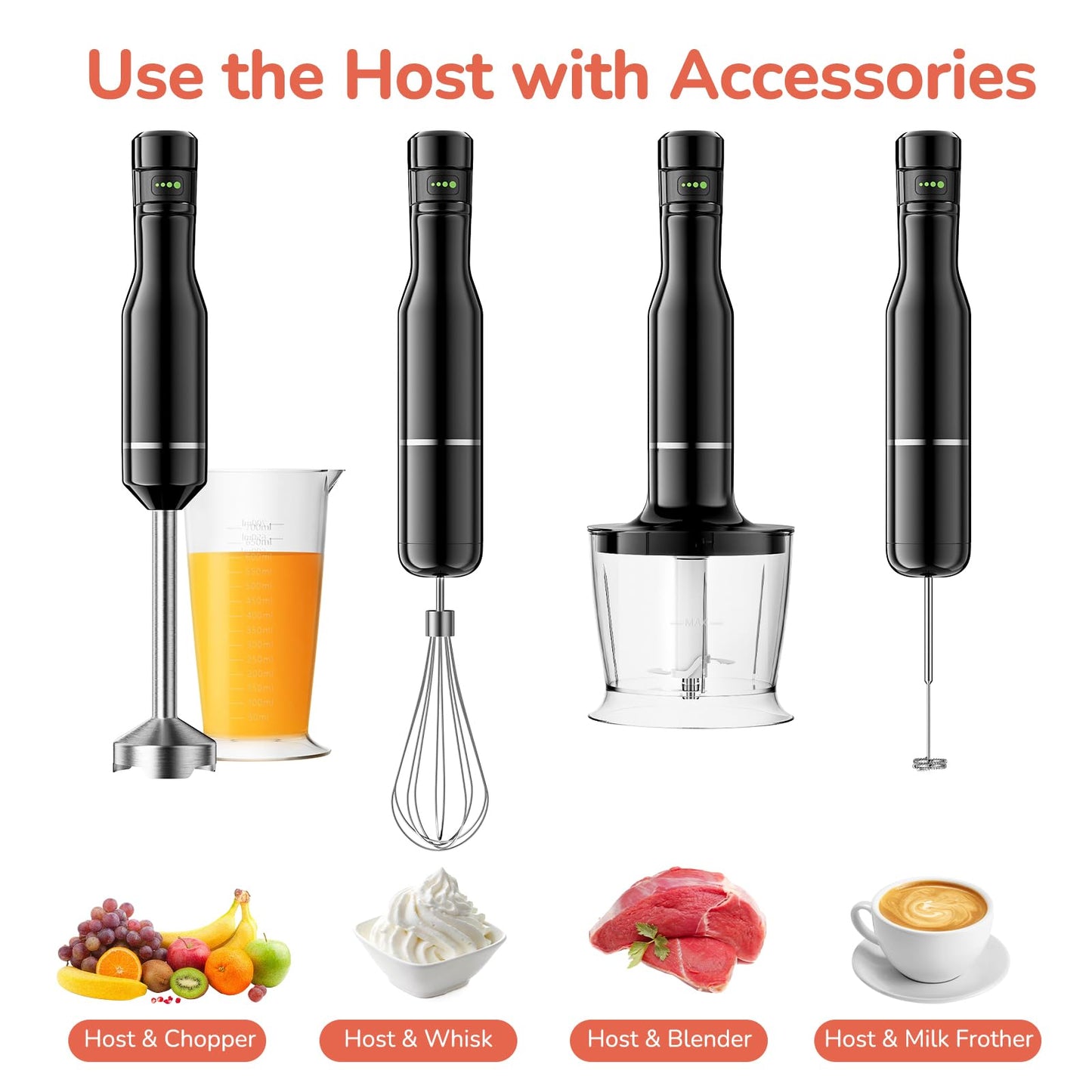 1000W Trigger Variable Speed 5 in 1 Stick Blenders with Stainless Steel Blade, Mixing Beaker, Whisk, Milk Frother for Soup, Baby Food, Smoothies