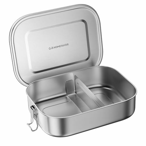 Ga HOMEFAVOR Unterteilter Lunchbehälter aus Edelstahl mit Verschlussclips