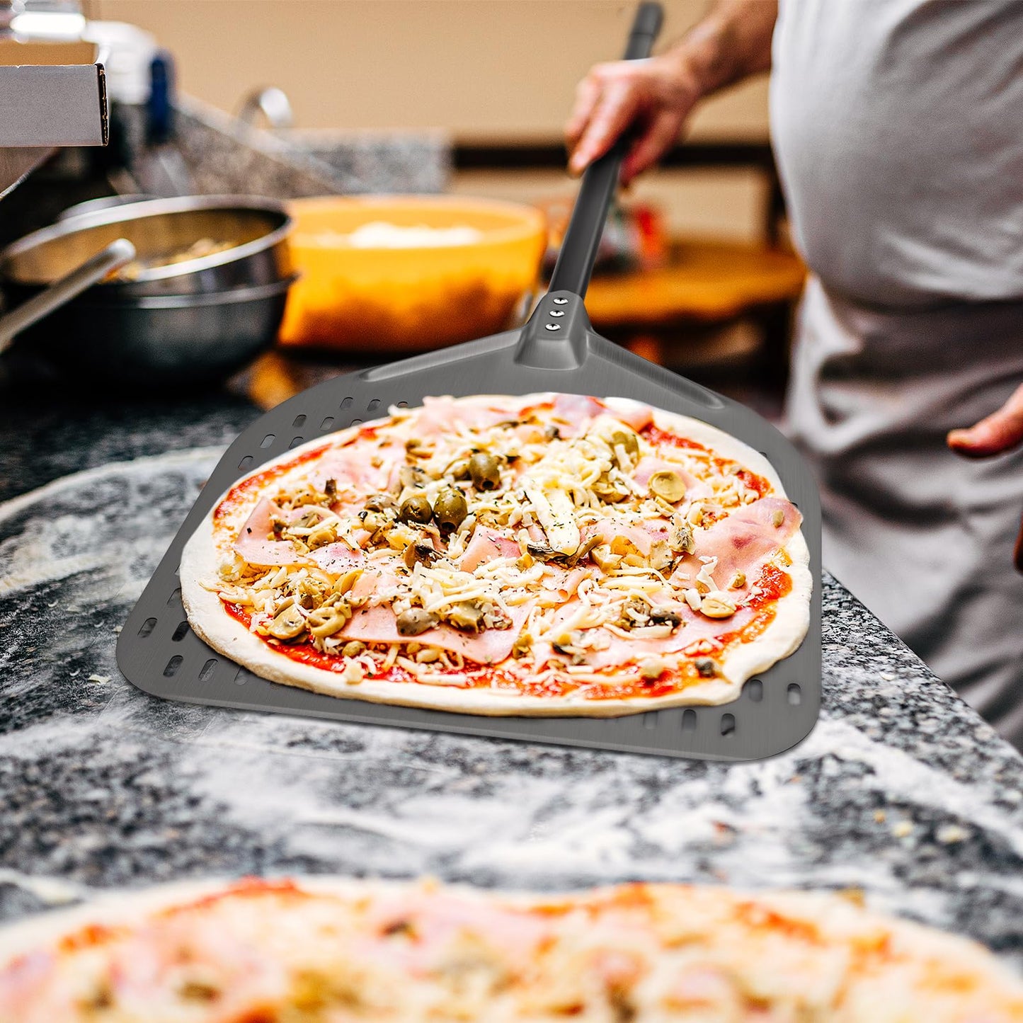 Professional Hard-Anodized Aluminum Pizza Peel β 14" x 17" Perforated Baking Board with 32" Handle