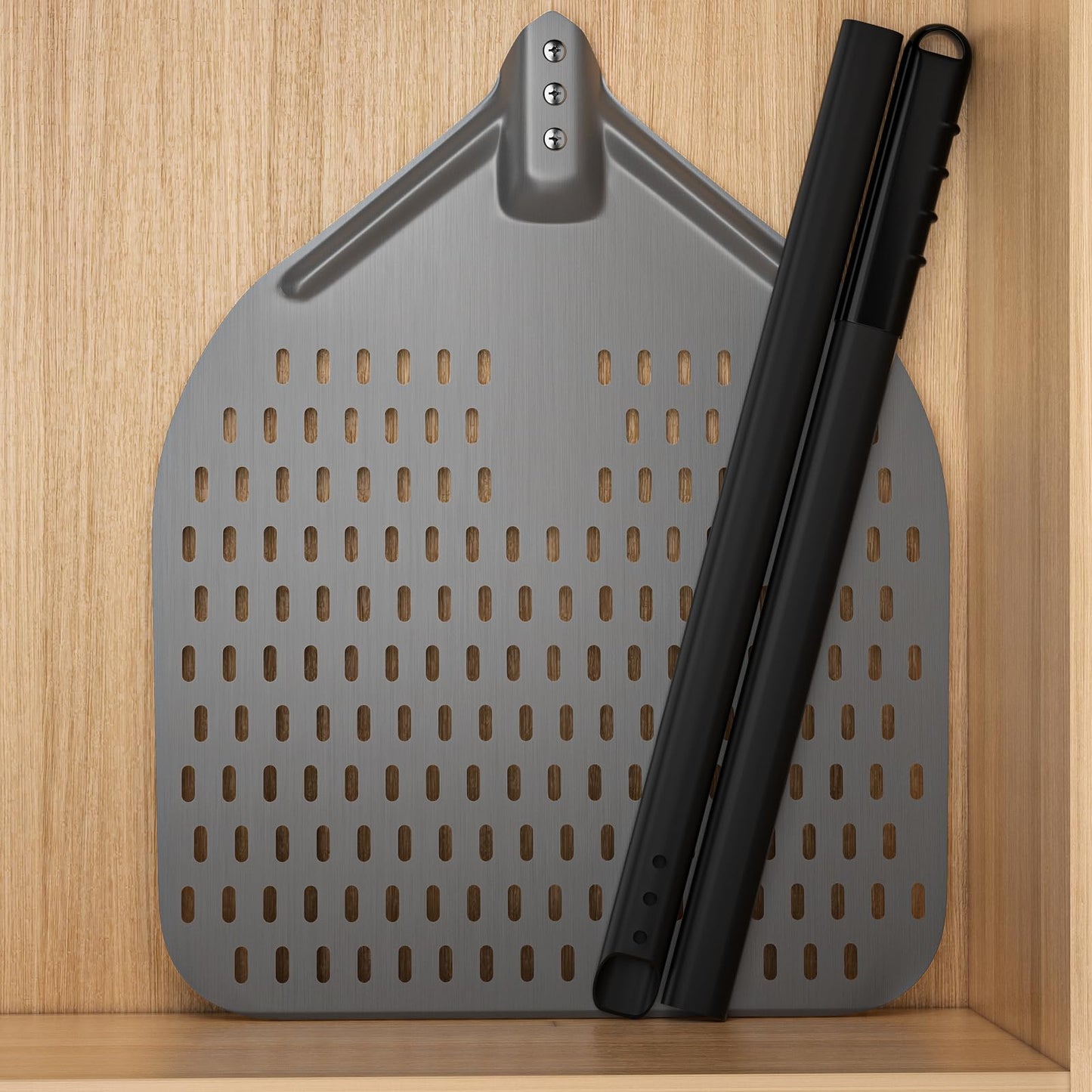 Professional Hard-Anodized Aluminum Pizza Peel β 14" x 17" Perforated Baking Board with 32" Handle