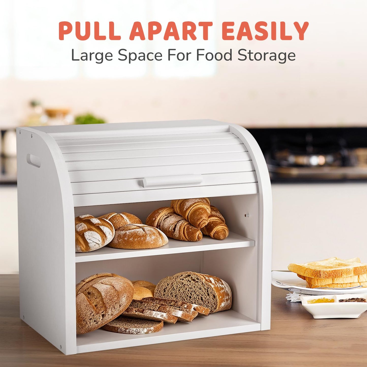 Double-Decker Bamboo Bread Bin - Self-Assembly Storage with Pet-Proof Freshness