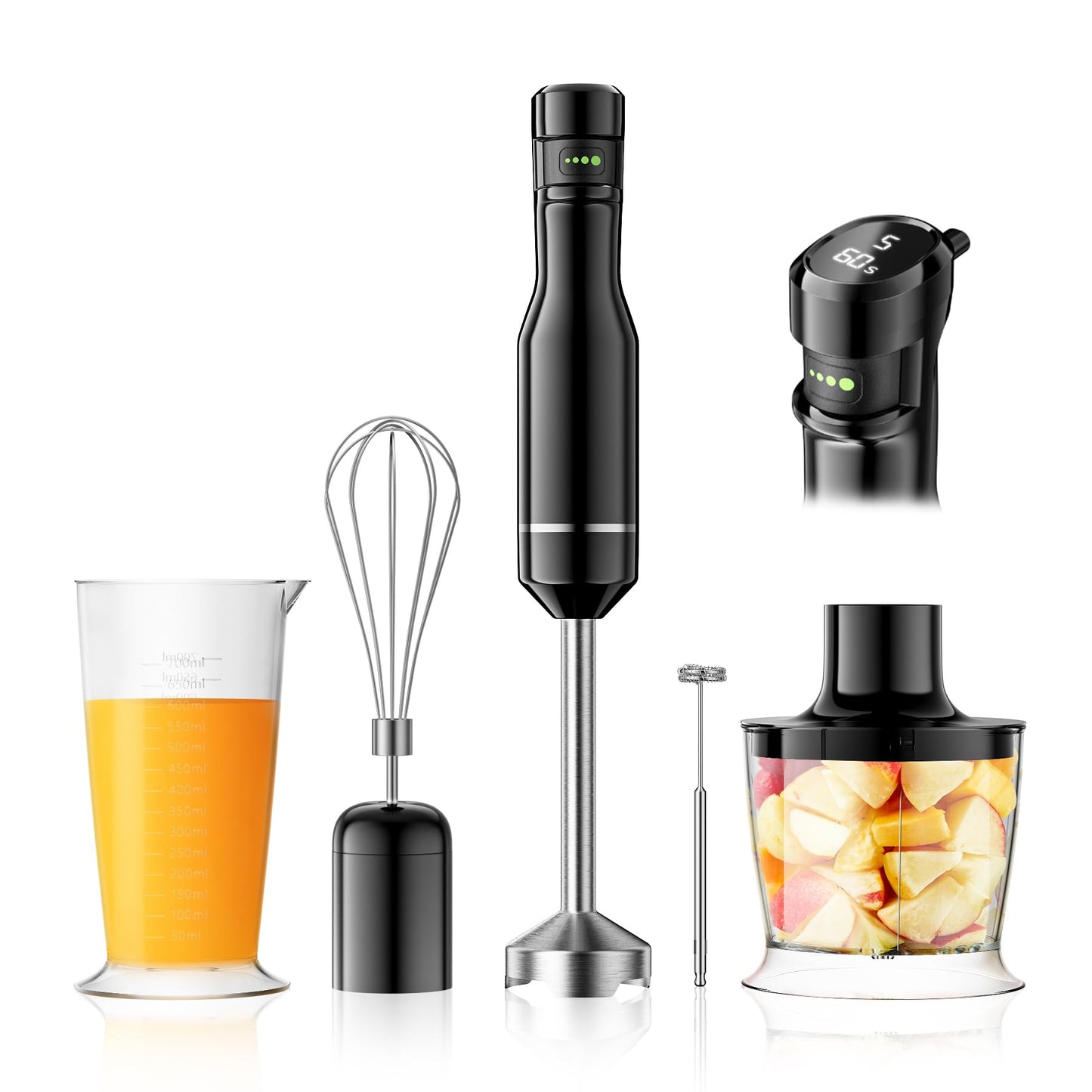 1000W Trigger Variable Speed 5 in 1 Stick Blenders with Stainless Steel Blade, Mixing Beaker, Whisk, Milk Frother for Soup, Baby Food, Smoothies