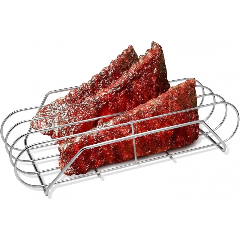 Stainless Steel Rib Rack, Rib Grilling Roasting Rack for Grill and Smoker, Roasting Stand Holds up to 3 Back Ribs, 15.9” L x 9.6” W x 3.7