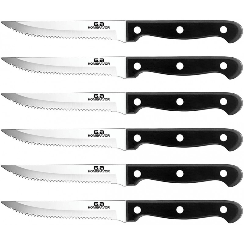 G.a HOMEFAVOR 6-piece Steak Knife Set Serrated Stainless Steel Sharp Blade Flatware Steak Knives