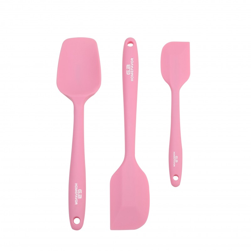 G.a HOMEFAVOR Kitchen Cooking Utensil 3 Piece Silicone Icing Spatula Set, Spoon Spatula and 2 Pieces Spatula, Pink