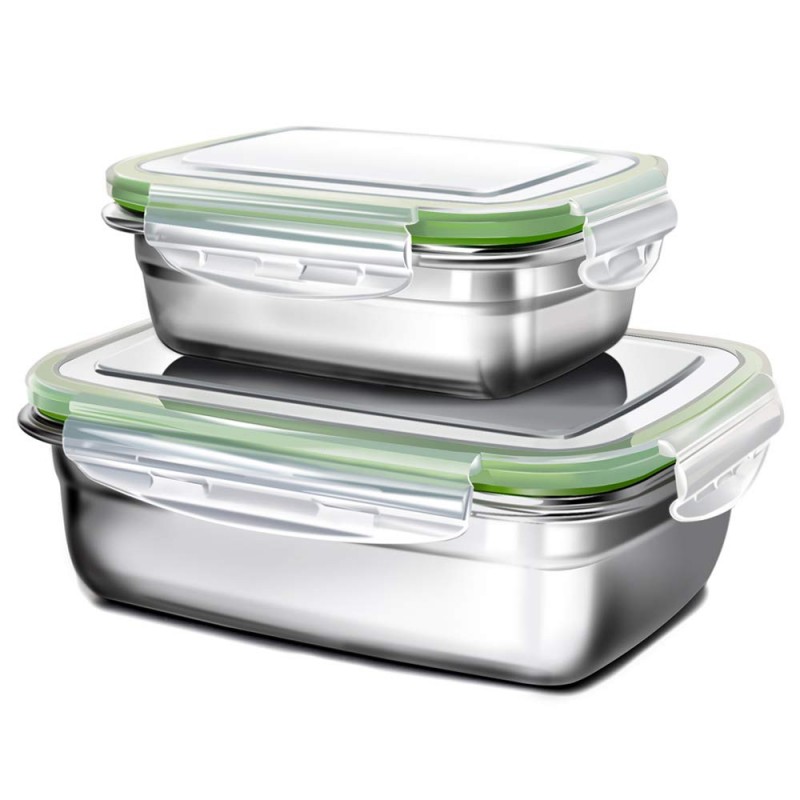 G.a HOMEFAVOR Lunch Box Stainless Steel Food Fruit Salad Container (Set of 2，Green)