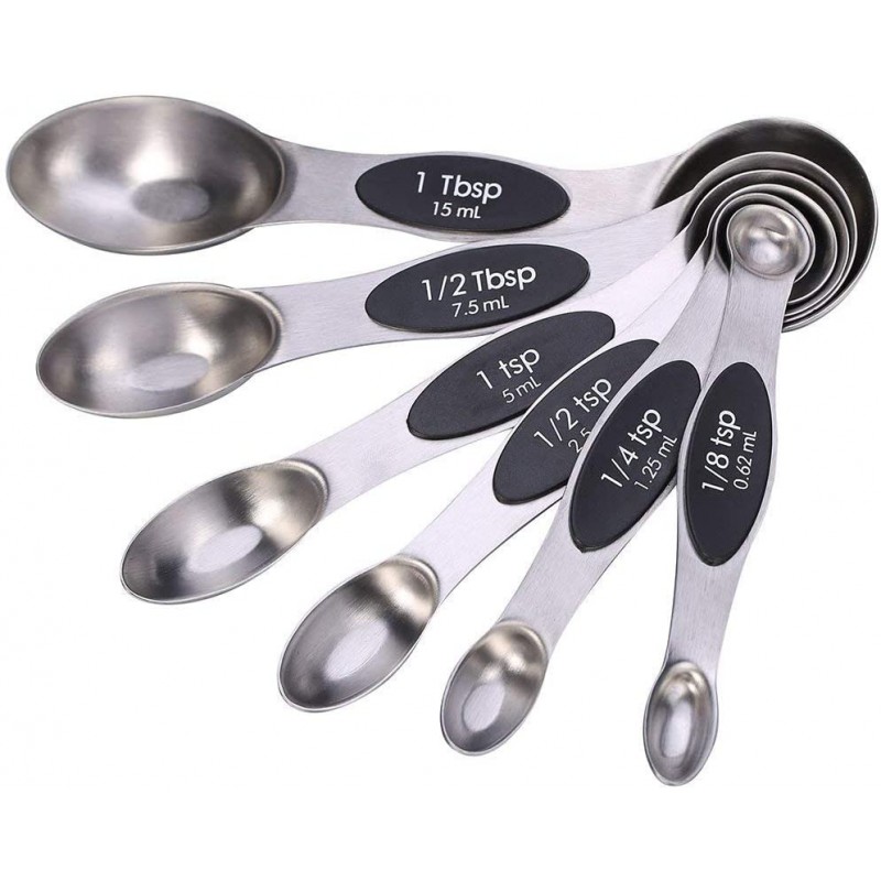 Magnetic Stainless Steel Measuring Spoons - Set of 6 Metal Measurement  Spoon for Dry and Liquid Ingredients - BPA Free Teaspoon and Tablespoon for