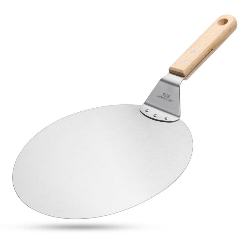 G.a HOMEFAVOR 25.5cm Pizza Peel Round Pizza Paddle Stainless Steel Cake Lifter with Wooden Handle