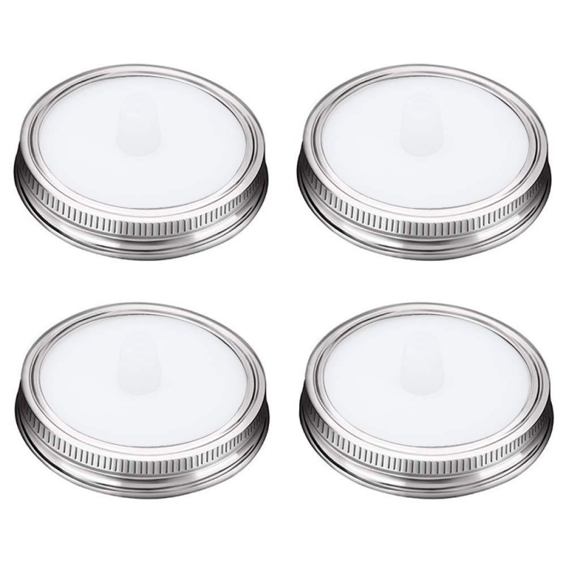 G.a HOMEFAVOR 4-Pack Waterless Silicone Fermentation Jar Airlocks Lids Kit + Stainless Steel Bands for Wide Mouth Mason Jars (White)