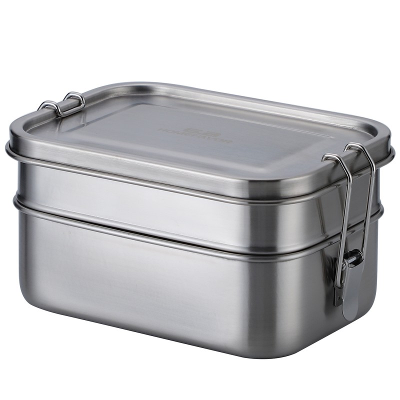 G.a HOMEFAVOR Stainless Steel Lunch Box, 2-in-1 Food Storage Container Set, Metal Bento Box with Clips