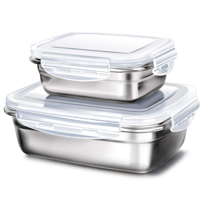 G.a HOMEFAVOR Lunch Box Stainless Steel Food Fruit Salad Container (Set of 2，Gray)