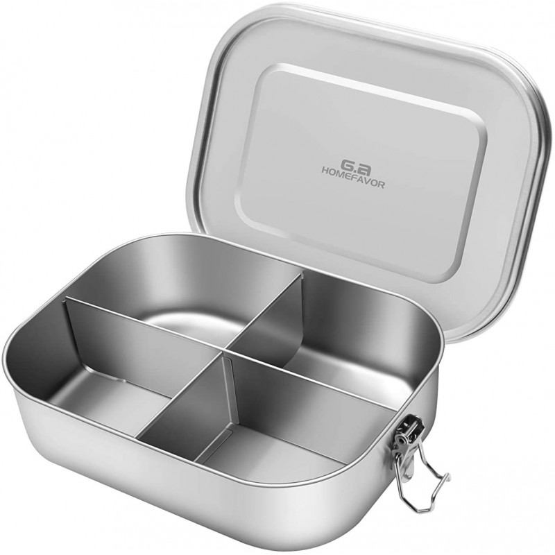 G.a HOMEFAVOR Leak Proof Stainless Steel Bento Box, 1400ml Lunch Containers with 4 Compartment - Dishwasher Safe
