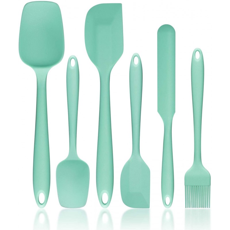 Silicone Spatula Set, Heat-Resistant Spatula - One Piece Seamless Design, Rubber Spatula Non-Stick for Cooking, Baking and Mixing (6 Piece Set, Mint Green)