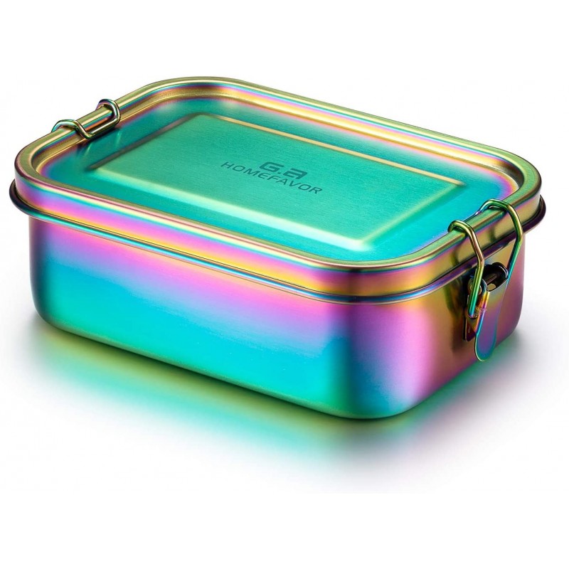 Rainbow Color Lunch Box 800ml Stainless Steel Bento Box, Large Metal Food Container with Lock Clips, Leakproof Design - Dishwasher Safe