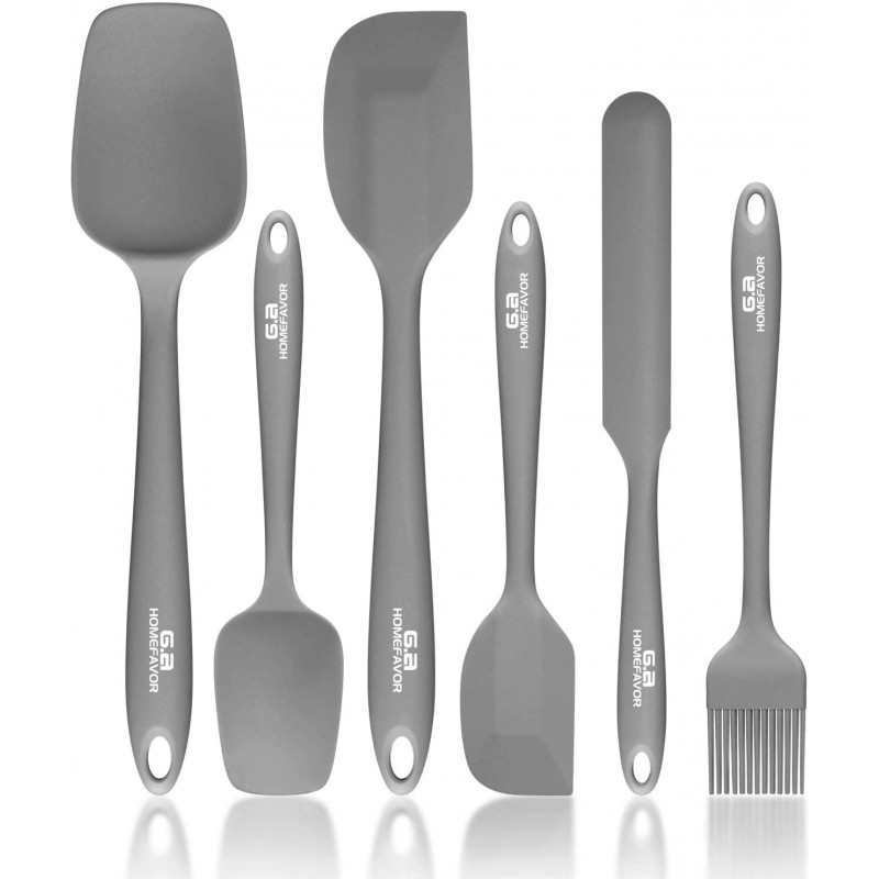 Silicone Spatula Set, G.a HOMEFAVOR Heat-Resistant Spatula - One Piece Seamless Design, Rubber Spatula Non-Stick for Cooking, Baking and Mixing (6 Piece Set, Gray) 