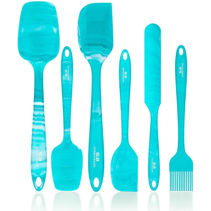 G.a HOMEFAVOR Silicone Spatula for Kitchen, Set of 6 Silicone Spatulas Set Heat Resistant Non-Stick Silicone Kitchen Utensils for Cake Cooking Baking and Mixing, Blue-green 