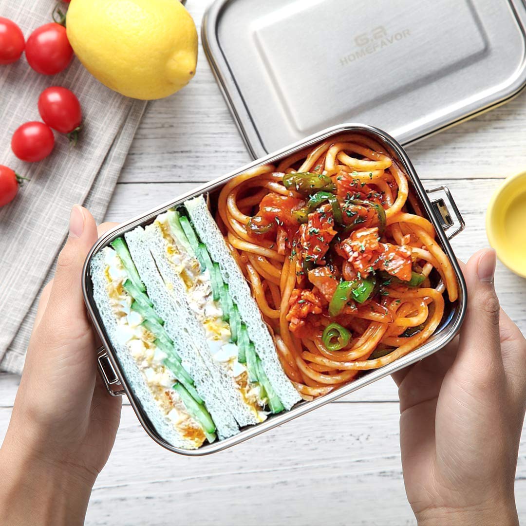 Stainless Steel Lunch Containers Leakproof, Metal Lunch Containers for Kids Adults, 800ML