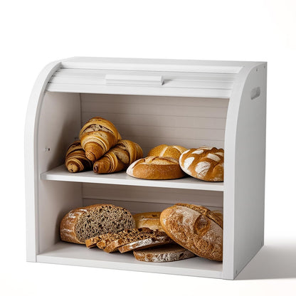Double-Decker Bamboo Bread Bin - Self-Assembly Storage with Pet-Proof Freshness