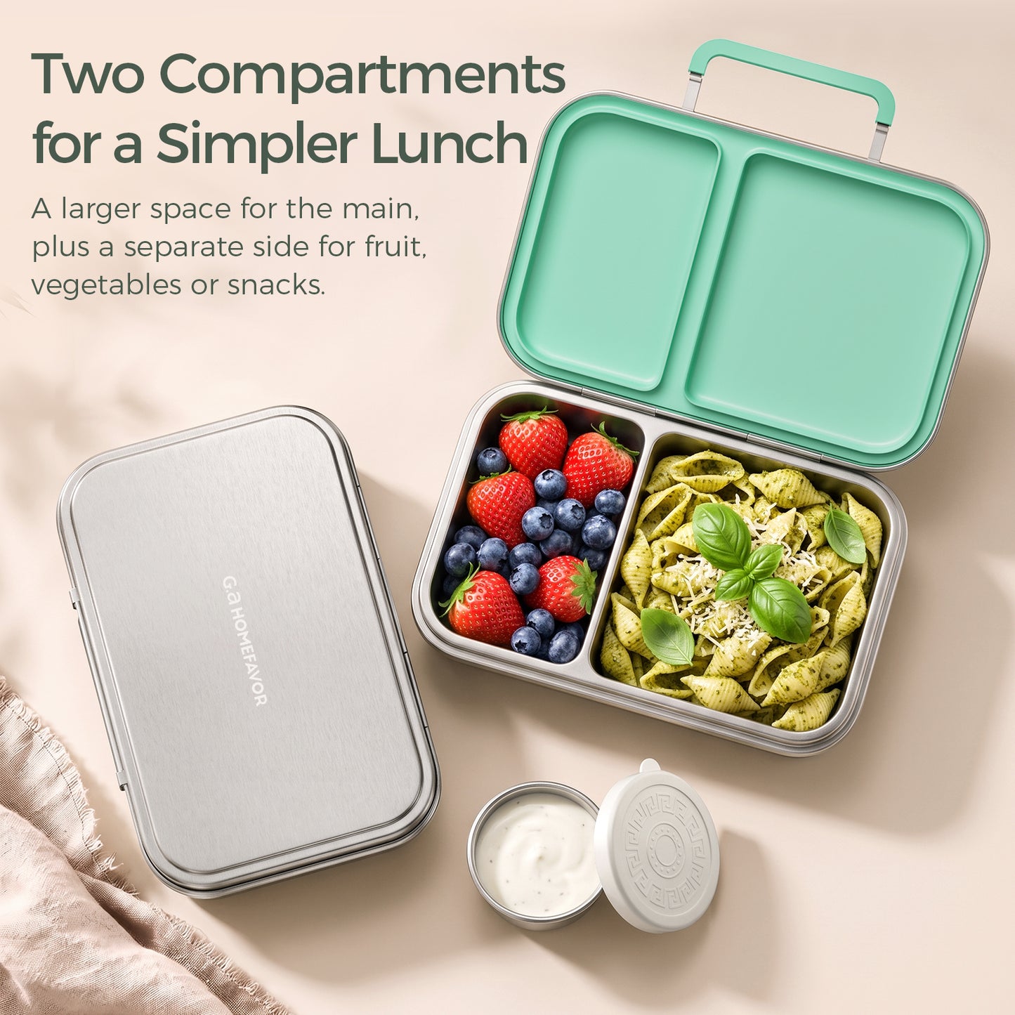 G.a HOMEFAVOR l Leak-Proof Stainless Steel Lunch Box 2-Compartment 600 ml
