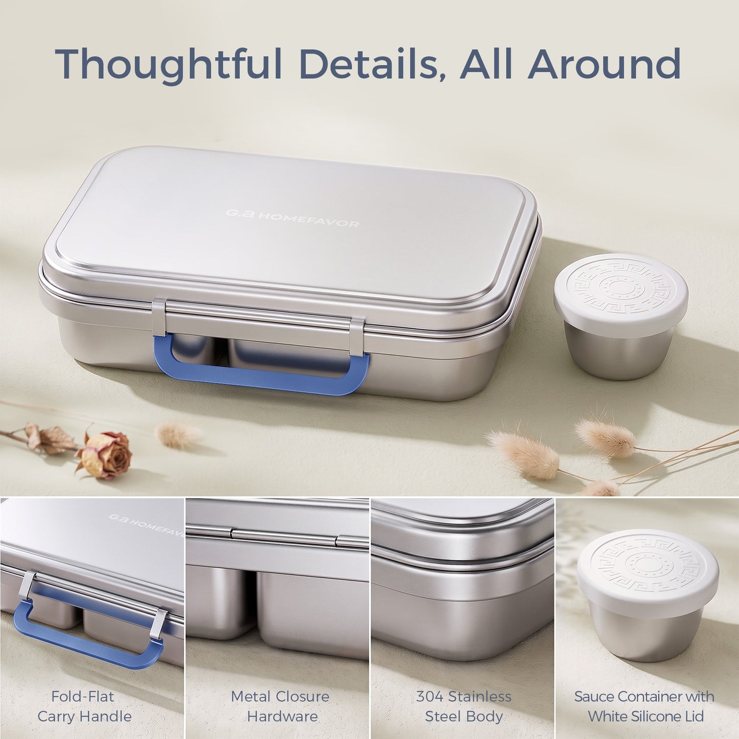 G.a HOMEFAVOR l Leak-Proof Stainless Steel Lunch Box 2-Compartment 600 ml